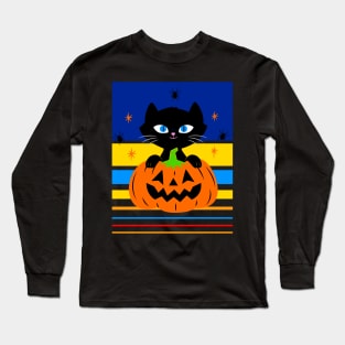 HAPPY Halloween Black Cat In Pumpkin Long Sleeve T-Shirt